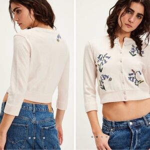 Free People All Mine Embroidered Silk-Lined Cardi S